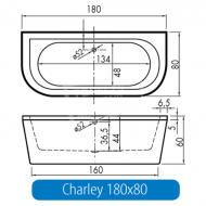 Vrijstaand Beterbad Charley (180x80x60cm) Duobad 230L Acryl Wit