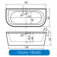 Vrijstaand Beterbad Charley (180x80x60cm) Duobad 230L Acryl Wit