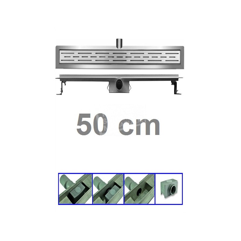 Douchegoot 50 cm RVS met Flens + Sifon en Rooster Douchedrain