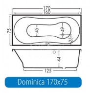 Beterbad Dominica (170x75x44cm) Geintegreerd Douchegedeelte 200L Acryl Wit