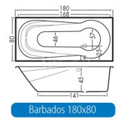 Beterbad Barbados (180x80x45cm) Geintegreerd Douchegedeelte 220L Acryl Wit