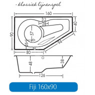 Beterbad Fiji Links (160x90x48cm) Ruimtebesparend 216L Acryl Wit