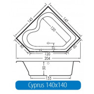 Beterbad Cyprus (145x145x50cm) Hoekbad Duobad 420L Acryl Wit