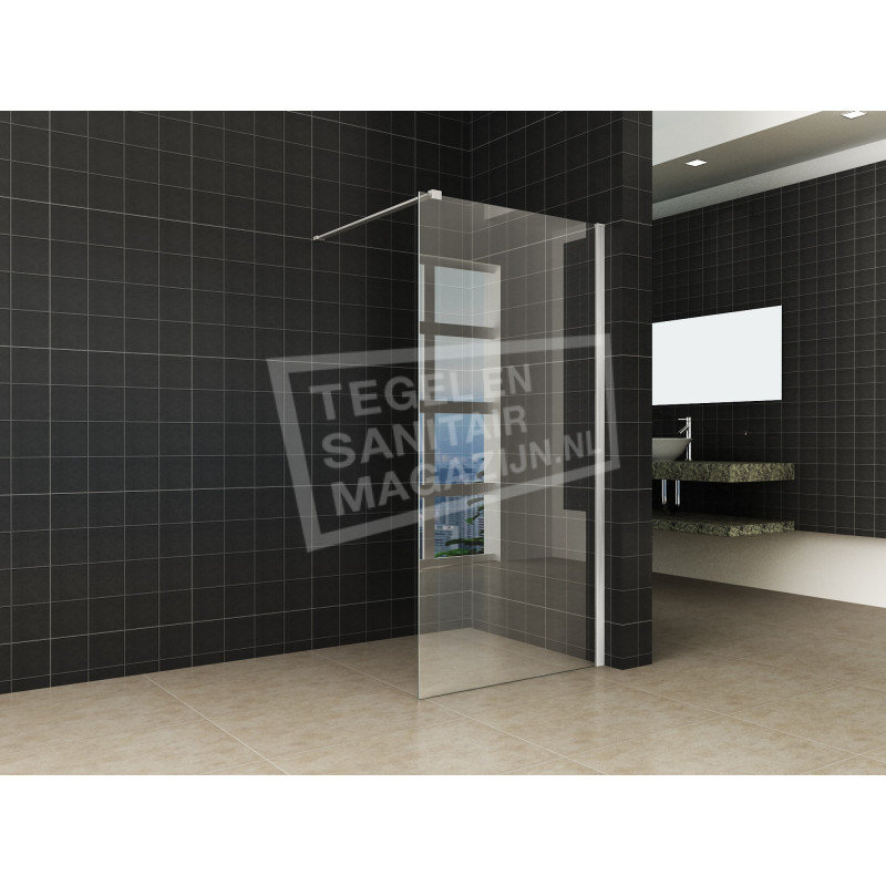 Wiesbaden Stein Inloopdouche met Geborsteld RVS Muurprofiel (120x200 cm) 10mm NANO Anti-Kalk Glas