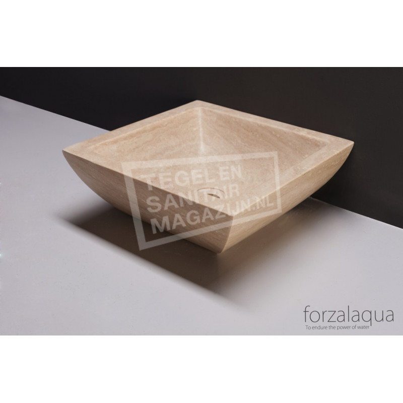 Forzalaqua Siracusa Waskom Travertin Gezoet 40x40x15 cm Forzalaqua Siracusa Waskom Travertin Gezoet 40x40x15 cm