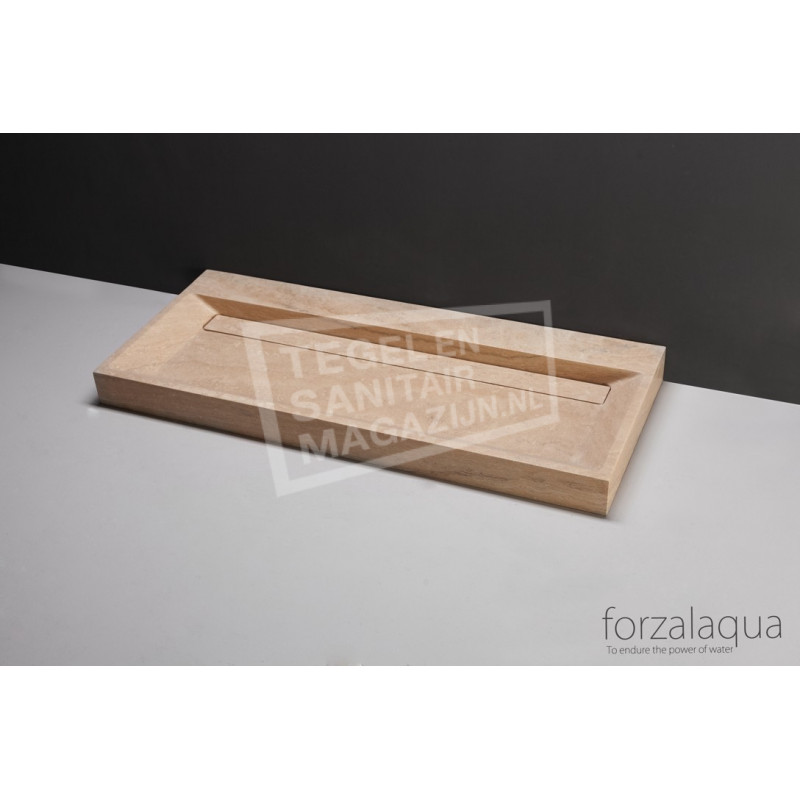 Forzalaqua Bellezza Wastafel 100 cm Travertin Gezoet 100,5x51,5x9 cm 1 wasbak 2 kraangaten Forzalaqua Bellezza Wastafel 100 cm Travertin Gezoet 100,5x51,5x9 cm 1 wasbak 2 kraangaten