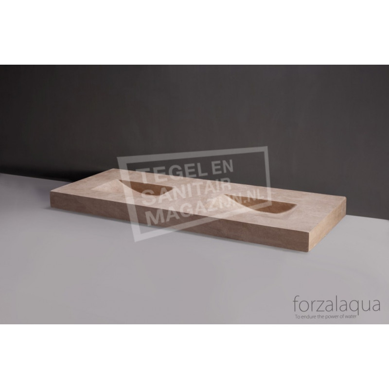 Forzalaqua Napoli Wastafel 160 cm Ii Travertin Gezoet 160x60x9 cm 2 wasbakken zonder kraangaten Forzalaqua Napoli Wastafel 160 cm Ii Travertin Gezoet 160x60x9 cm 2 wasbakken zonder kraangaten