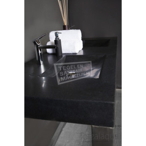 Forzalaqua Napoli Wastafel 160 cm Ii Basalt Gezoet 160x60x9 cm 2 wasbakken 2 kraangaten