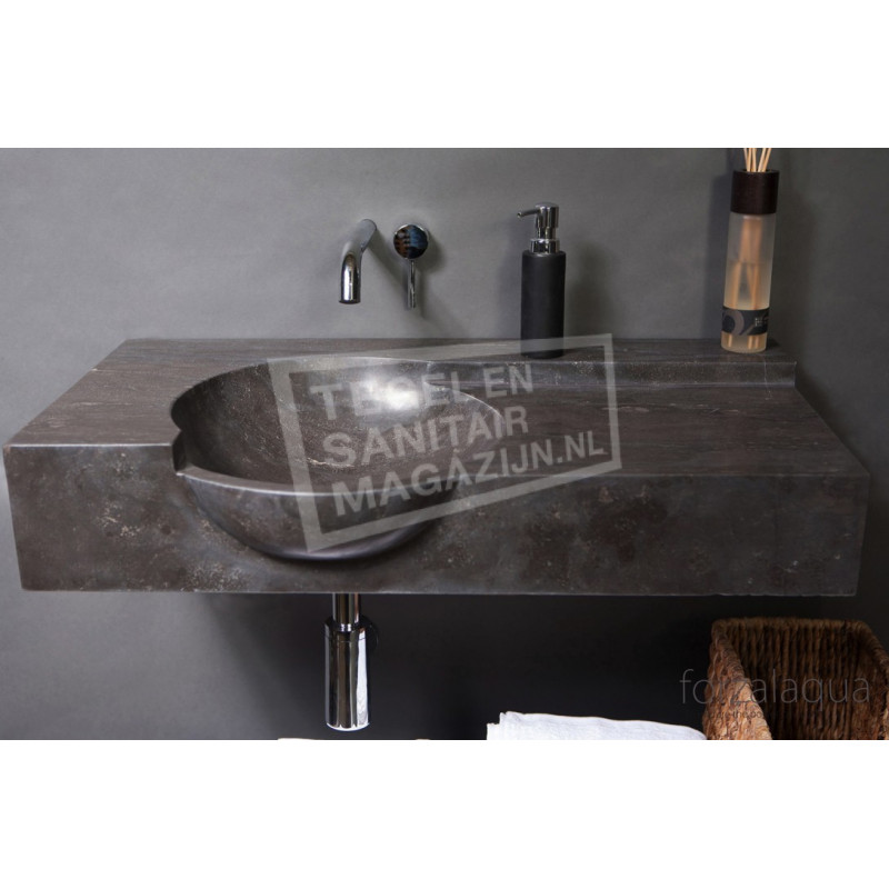 Forzalaqua Laguna Wastafel 80 cm Hardsteen Gezoet 80x40x12/15 cm 1 wasbak zonder kraangaten Forzalaqua Laguna Wastafel 80 cm Hardsteen Gezoet 80x40x12/15 cm 1 wasbak zonder kraangaten