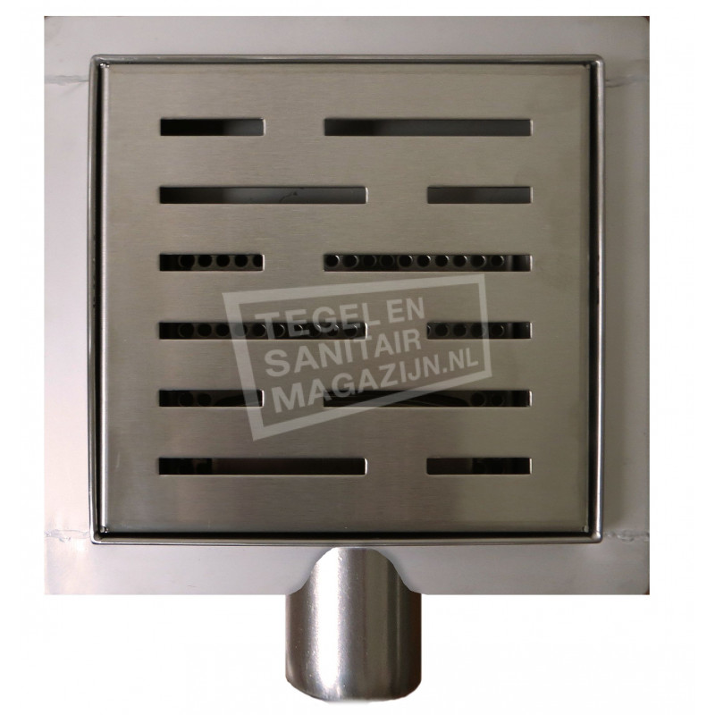 RVS 3e GEN.doucheput + flens + RVS sifon + filter zij-uitlaat 20x20 RVS 3e GEN.doucheput + flens + RVS sifon + filter zij-uitlaat 20x20