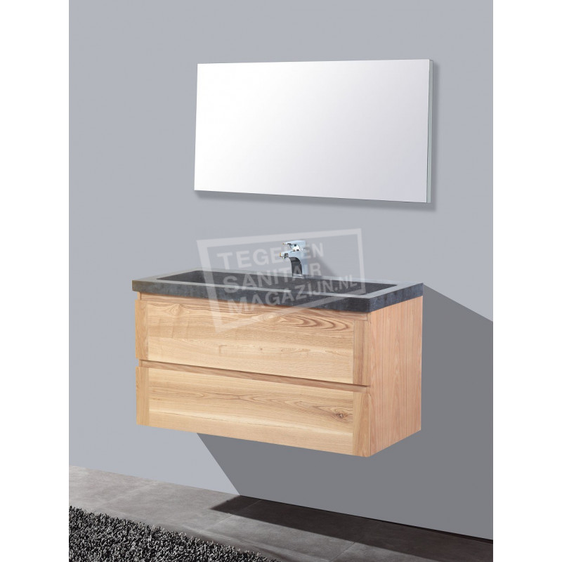 Sanilux Wood Stone 100 cm Badmeubel Eiken met 2 lades Greeploos Softclose 2 kraangaten met Spiegel Sanilux Wood Stone 100 cm Badmeubel Eiken met 2 lades Greeploos Softclose 2 kraangaten met Spiegel