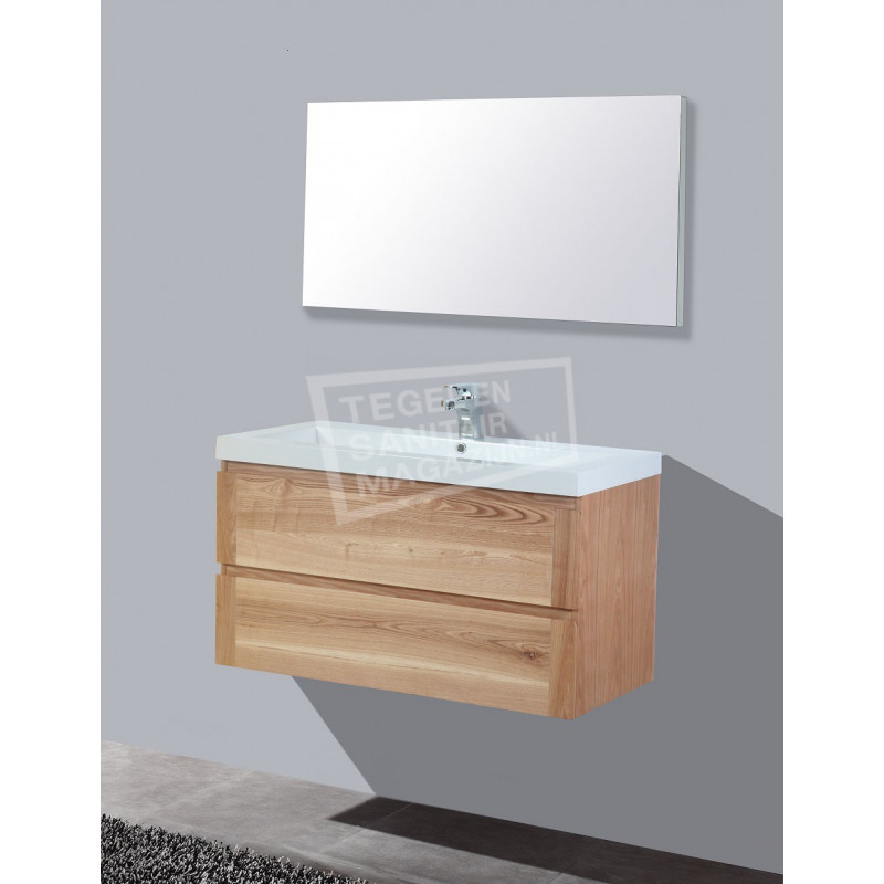 Sanilux Trend Wood 80 cm Badmeubel Eiken met 2 lades Greeploos Softclose 1 kraangat met Spiegel Sanilux Trend Wood 80 cm Badmeubel Eiken met 2 lades Greeploos Softclose 1 kraangat met Spiegel