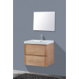 Sanilux Trend Wood 60 cm Badmeubel Eiken met 2 lades Greeploos Softclose 1 kraangat met Spiegel