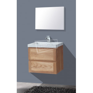 Sanilux Senza Wood 60 cm Badmeubel Eiken met 2 lades Greeploos Softclose 1 kraangat met Spiegel