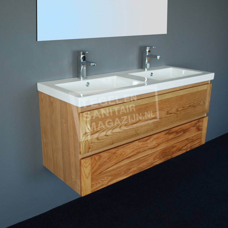 Sanilux Wood Keramic 120 cm Badmeubel Eiken met 2 lades Greeploos Softclose 2 kraangaten met Spiegel Sanilux Wood Keramic 120 cm Badmeubel Eiken met 2 lades Greeploos Softclose 2 kraangaten met Spiegel