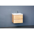 Sanilux Wood Keramic 60 cm Badmeubel Eiken met 2 lades Greeploos Softclose 1 kraangat met Spiegel