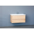 Sanilux Wood Keramic 80 cm Badmeubel Eiken met 2 lades Greeploos Softclose 1 kraangat met Spiegel