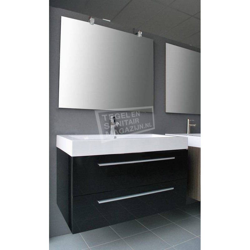 Sanilux Hollywood 100 cm Badmeubel Zwart Wenge met 2 lades Softclose 2 kraangaten met Spiegel