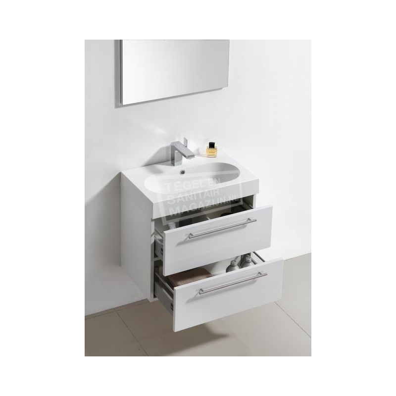 Sanilux Compact Line 60 cm Badmeubel Hoogglans Wit met 2 lades Softclose 1 kraangat met Spiegel Sanilux Compact Line 60 cm Badmeubel Hoogglans Wit met 2 lades Softclose 1 kraangat met Spiegel