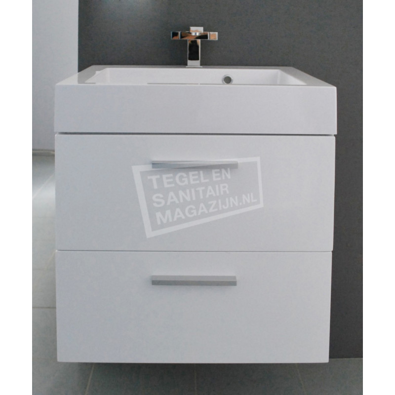 Sanilux New York 58 cm Badmeubel Hoogglans Wit met 2 lades Softclose 1 kraangat met Spiegel Sanilux New York 58 cm Badmeubel Hoogglans Wit met 2 lades Softclose 1 kraangat met Spiegel