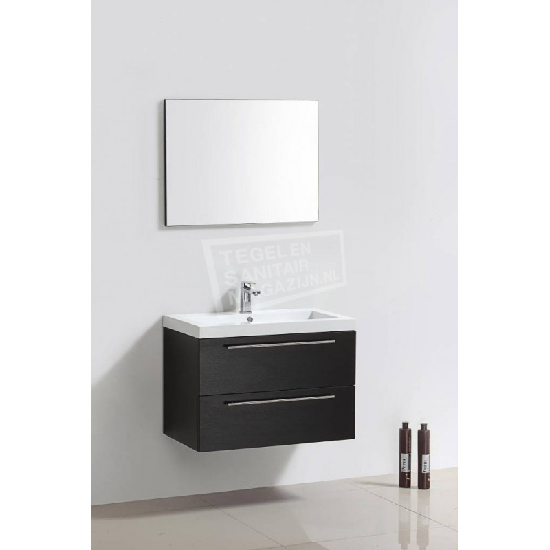 Sanilux Montana 80 cm Badmeubel Zwart Wenge met 2 lades Softclose 1 kraangat met Spiegel Sanilux Montana 80 cm Badmeubel Zwart Wenge met 2 lades Softclose 1 kraangat met Spiegel