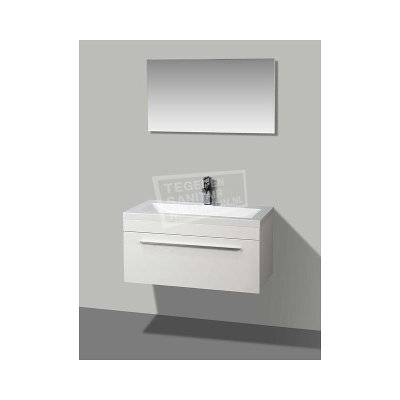 Sanilux Miami 90 cm Badmeubel Hoogglans Wit met 1 lade Softclose 1 kraangat met Spiegel Sanilux Miami 90 cm Badmeubel Hoogglans Wit met 1 lade Softclose 1 kraangat met Spiegel