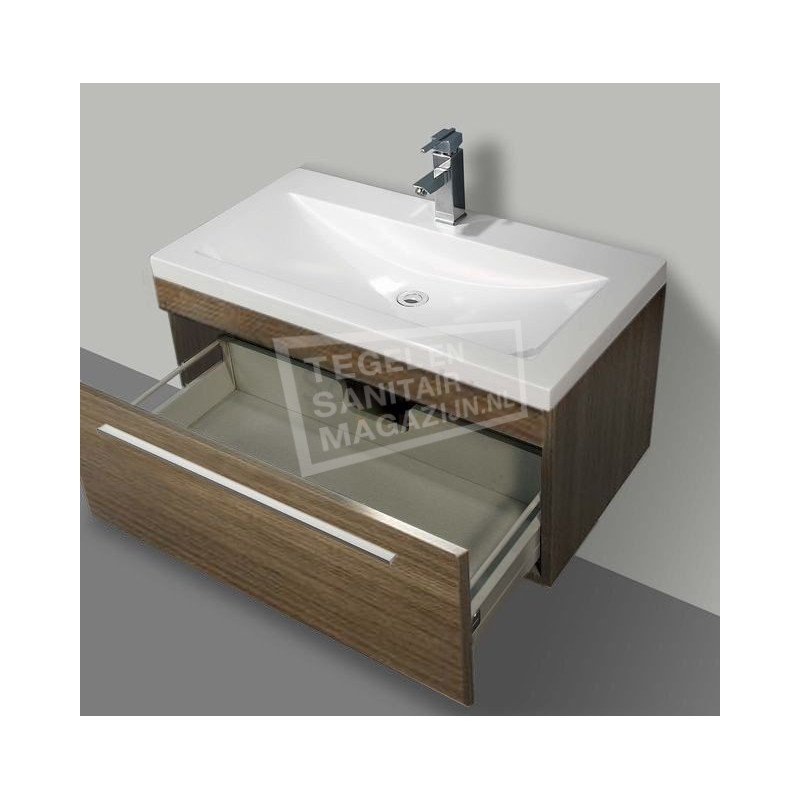 Sanilux Miami 90 cm Badmeubel Grey Oak met 1 lade Softclose 1 kraangat met Spiegel Sanilux Miami 90 cm Badmeubel Grey Oak met 1 lade Softclose 1 kraangat met Spiegel