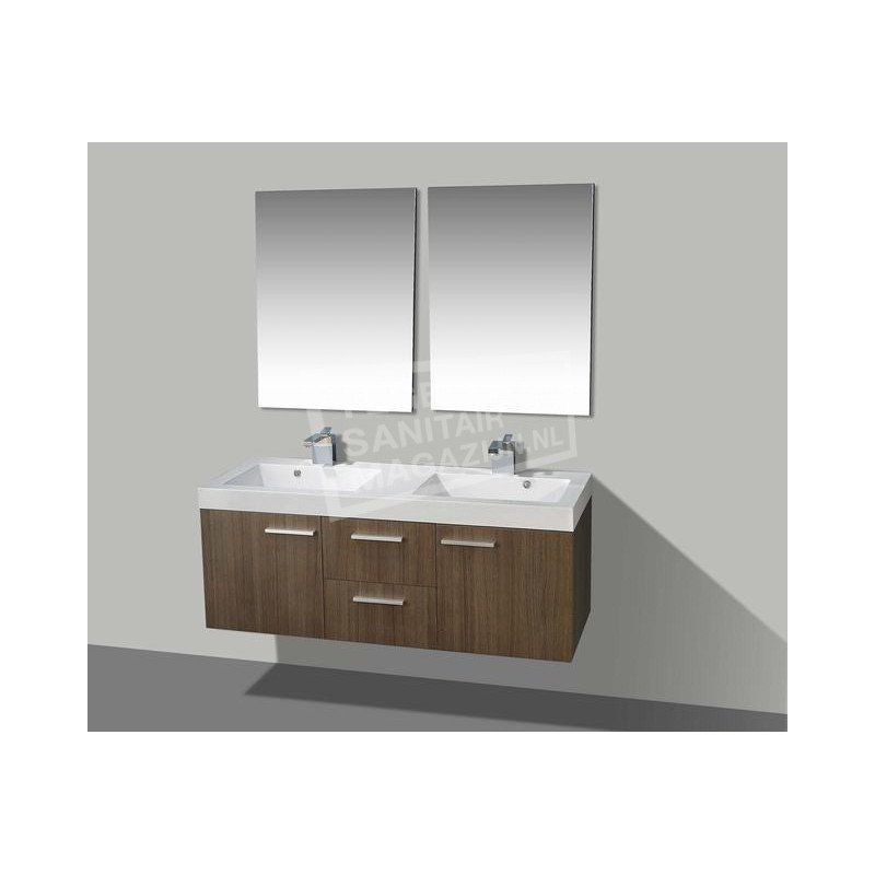 Sanilux California 131 cm Badmeubel Grey Oak met 2 lades 2 deuren Softclose 2 kraangaten met Spiegel Sanilux California 131 cm Badmeubel Grey Oak met 2 lades 2 deuren Softclose 2 kraangaten met Spiegel