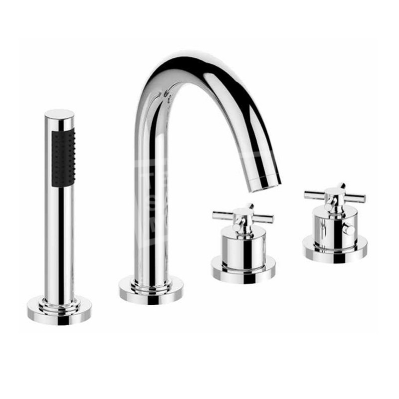 Wiesbaden Cross 4-gats thermostatische badrandcombinatie chroom Wiesbaden Cross 4-gats thermostatische badrandcombinatie chroom