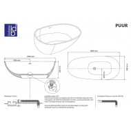 Best Design Puur Vrijstaand Bad 180x90x58 cm Wit Mat Solid Surface