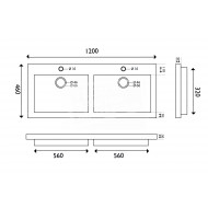 Wiesbaden Spuele Wastafel Dubbel 120x46x5 cm zonder kraangaten Zwart Natuursteen