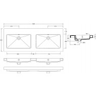 Wiesbaden Spuele Wastafel Dubbel 120x46 cm zonder kraangaten Wit Keramiek