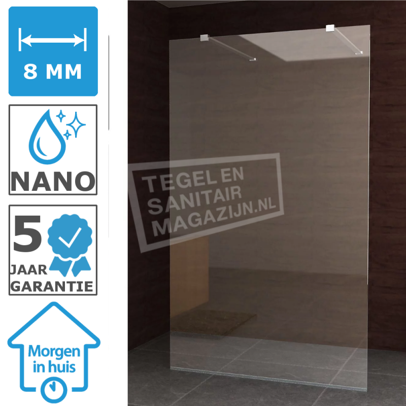 Saniluxe Vrijstaande Inloopdouche 120 cm Glas 8 mm NANO