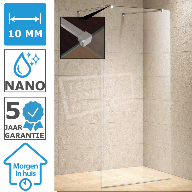 Sanibest Douchewand 50 cm Glas met Muurprofiel 10 mm NANO