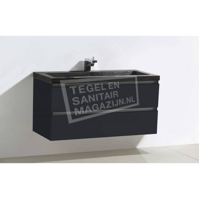 Sanilux natuursteen badkamermeubel antraciet hoogglans 120cm 2 kraangaten