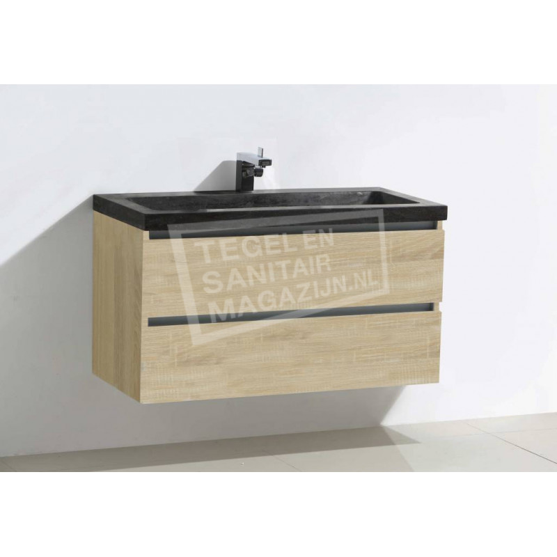 Sanilux natuursteen badmeubel light wood 100cm 1 kraangat