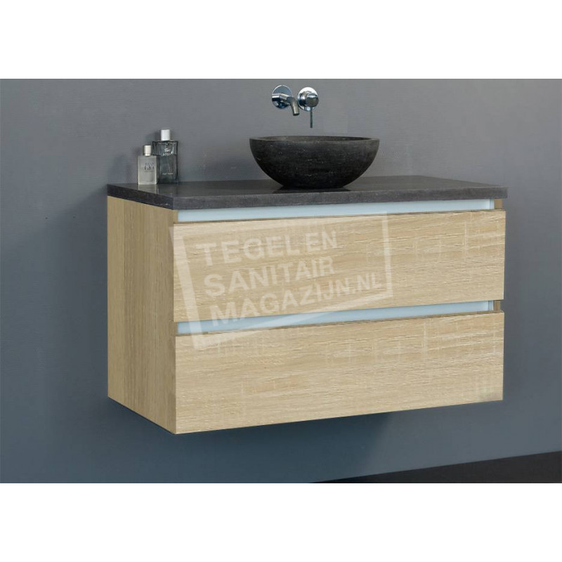 Sanilux badkamermeubel light wood 80cm met waskom natuursteen