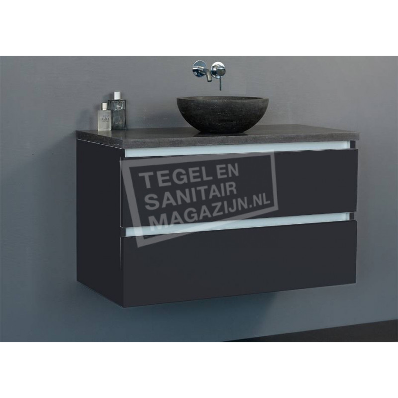 Sluiting verkiezen koud Sanilux badkamermeubel glans antraciet 80cm met waskom natuursteen