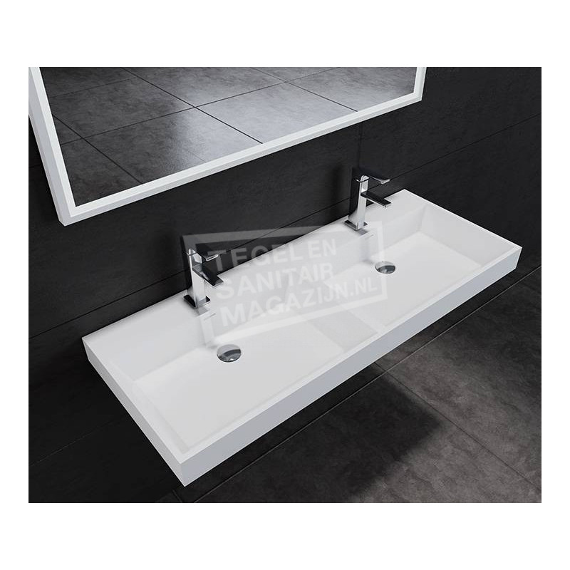 genade Maand relais Sanilux Solid Surface Wastafel 120 cm Dubbele bak 2 Kraangaten - TSM