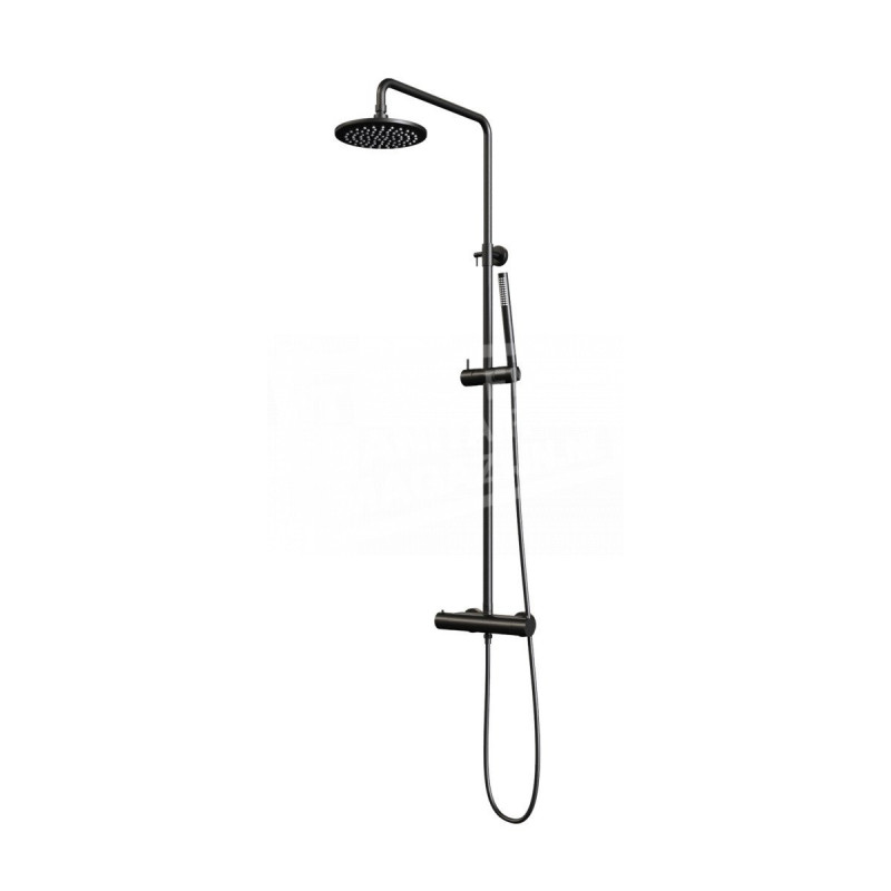 Regendouche Brauer Black Showerpipe met Thermostaat 20cm Mat Zwart