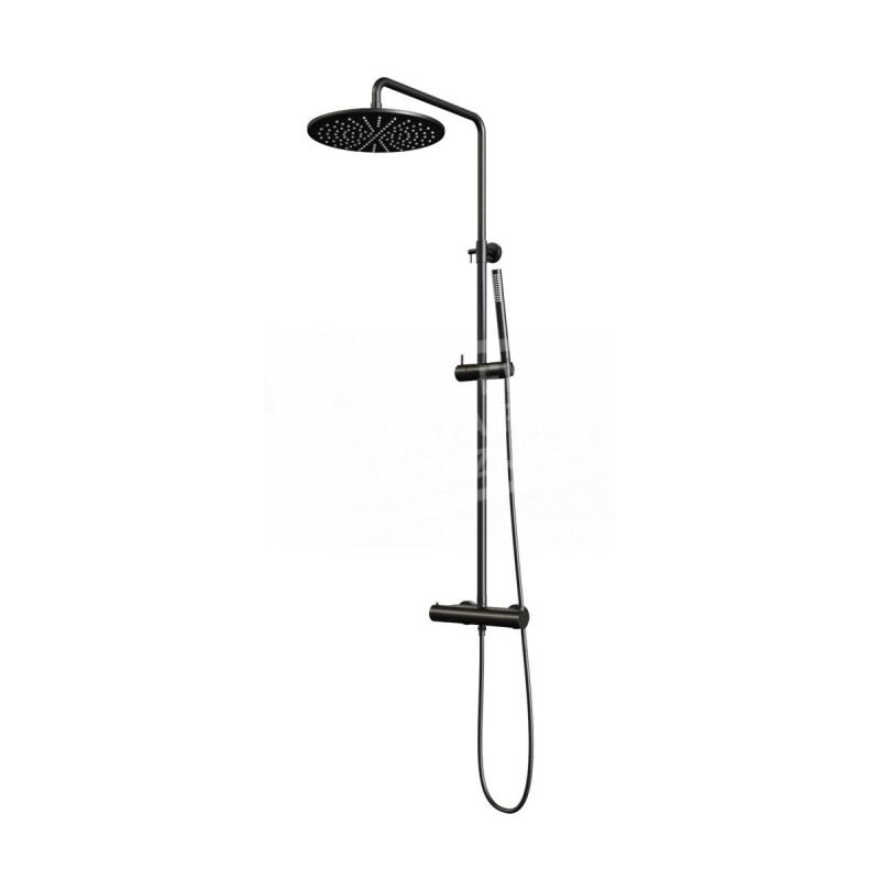 Regendouche Brauer Black Showerpipe met Thermostaat 30cm Mat Zwart