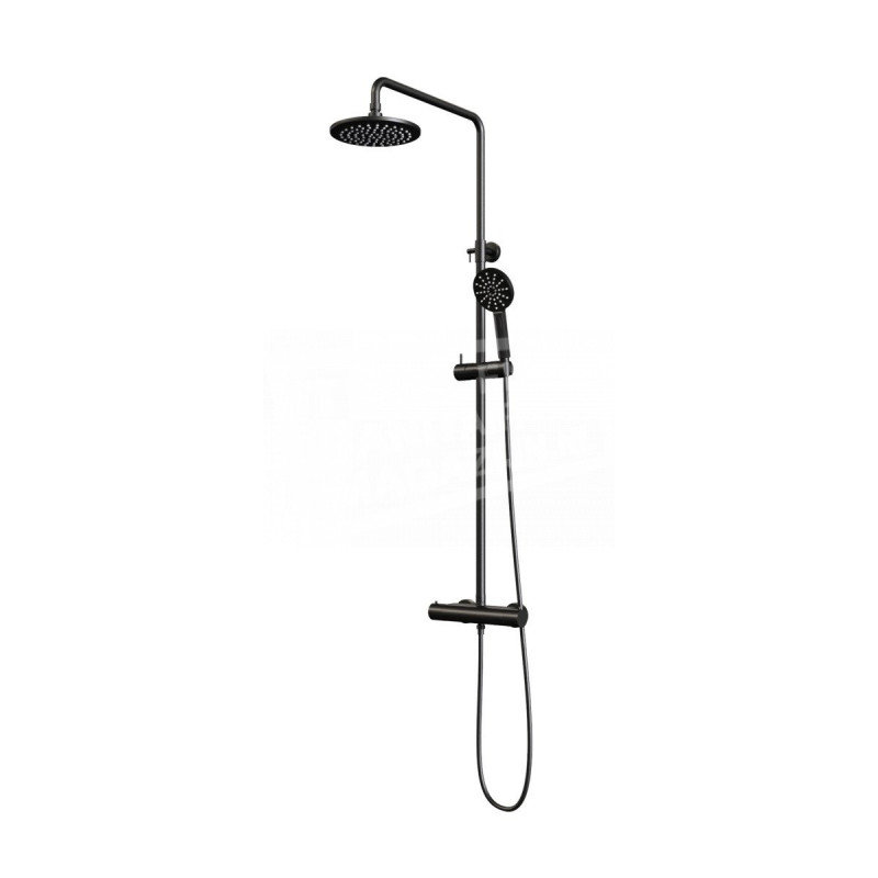 Regendouche Brauer Black Showerpipe met Thermostaat 20cm 3 Standen Mat Zwart