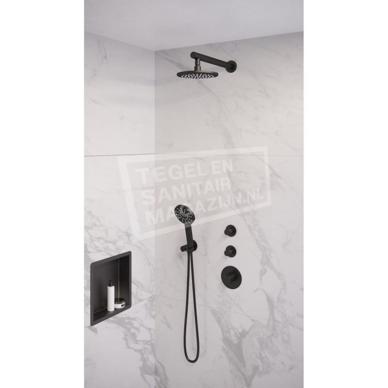 Thermostatisch Inbouwdoucheset Brauer Black 20cm Hoofddouche Wandarm 3 Standen Handdouche Mat Zwart