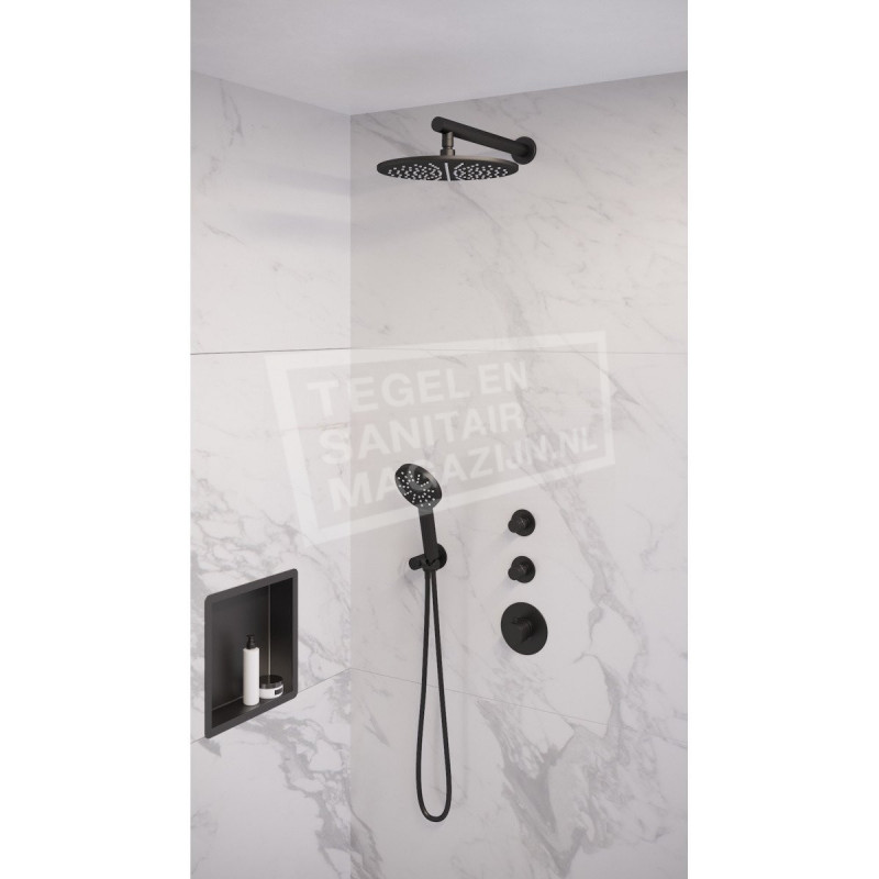 Brauer Black thermostatische inbouwdoucheset 30cm hoofddouche wandarm 3 standen handdouche mat zwart 2427900