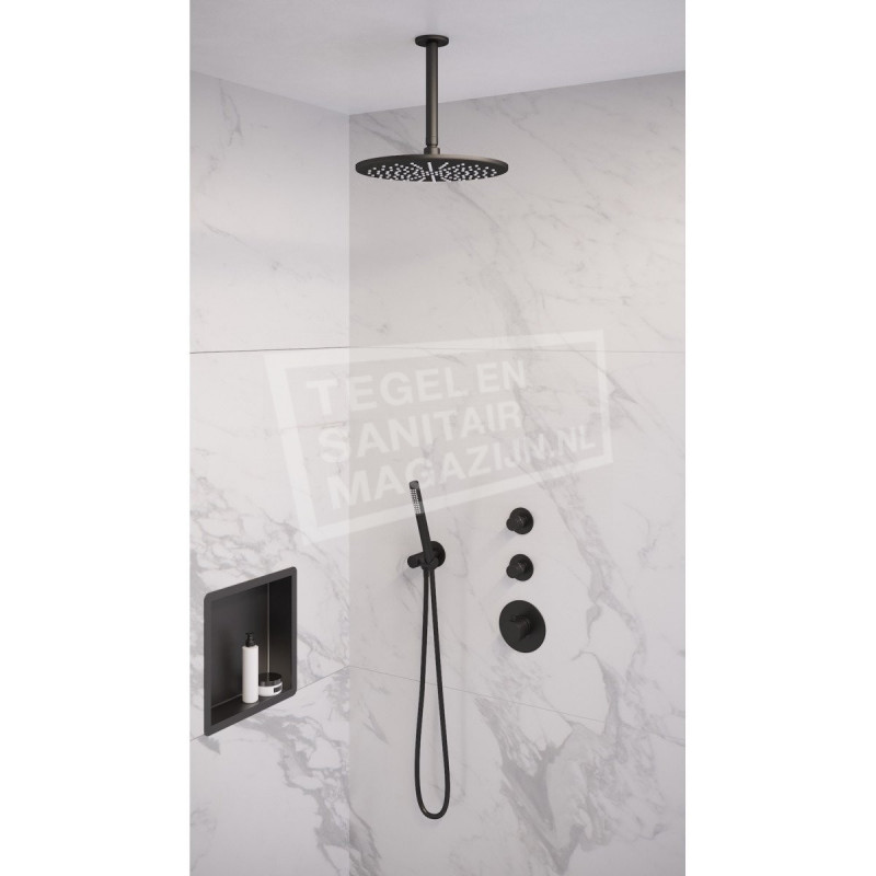 Brauer Black thermostatische inbouwdoucheset 30cm hoofddouche plafondarm staafhanddouche mat zwart Brauer Black thermostatische inbouwdoucheset 30cm hoofddouche plafondarm staafhanddouche mat zwart