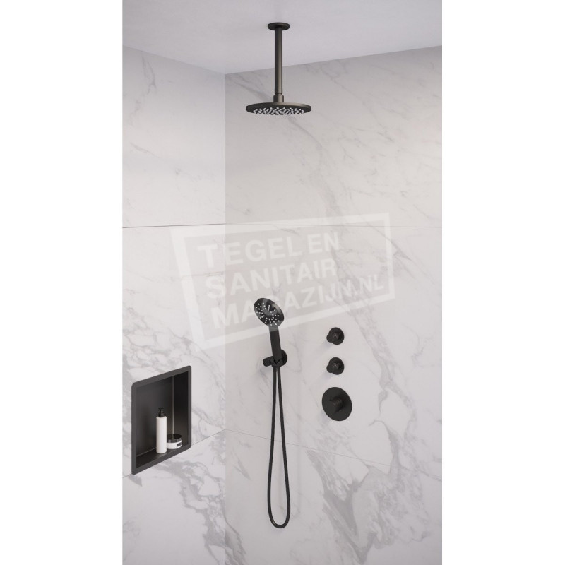 Brauer Black thermostatische inbouwdoucheset 20cm hoofddouche plafondarm 3 standen handdouche mat zwart Brauer Black thermostatische inbouwdoucheset 20cm hoofddouche plafondarm 3 standen handdouche mat zwart