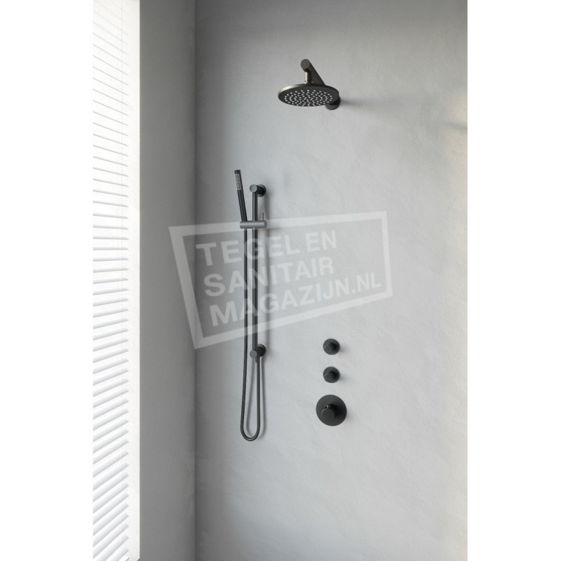 Brauer Black thermostatische inbouwdoucheset 20cm hoofddouche wandarm staafhanddouche op glijstang mat zwart Brauer Black thermostatische inbouwdoucheset 20cm hoofddouche wandarm staafhanddouche op glijstang mat zwart