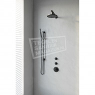 Brauer Black thermostatische inbouwdoucheset 20cm hoofddouche wandarm staafhanddouche op glijstang mat zwart