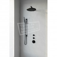 Brauer Black thermostatische inbouwdoucheset 30cm hoofddouche wandarm staafhanddouche op glijstang mat zwart