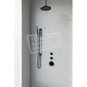 Brauer Black thermostatische inbouwdoucheset 20cm hoofddouche plafondarm staafhanddouche op glijstang mat zwart